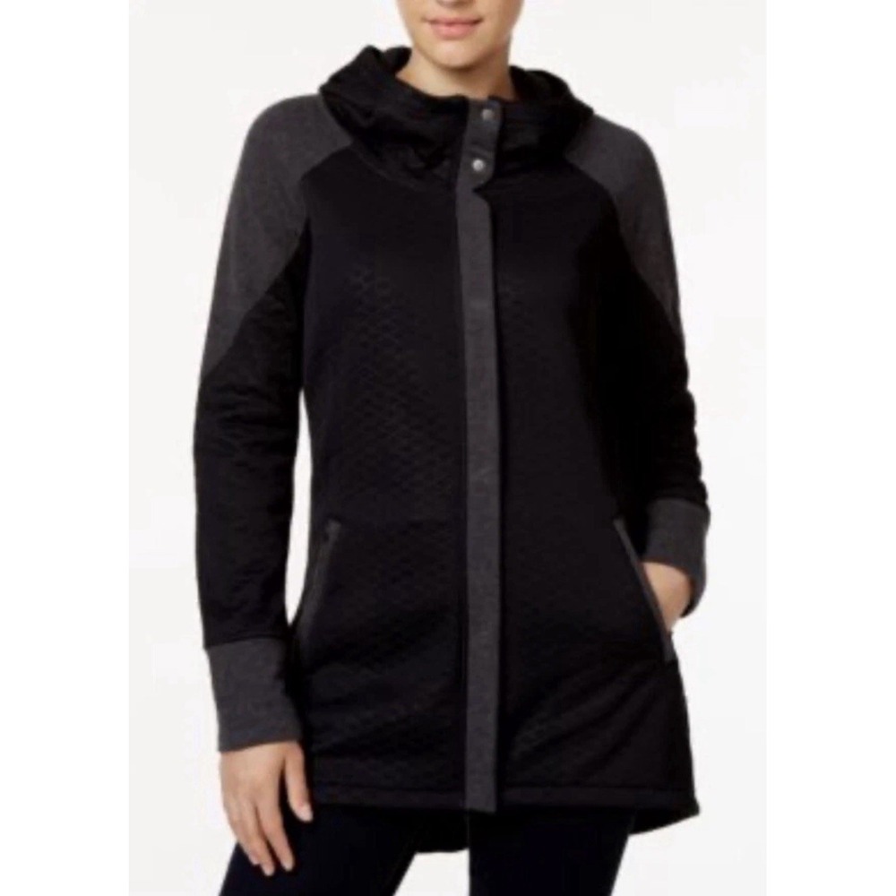 The North Face Women‎ Recover Up Quilted Jacket Fleece Hood Sz Medium Black Gray